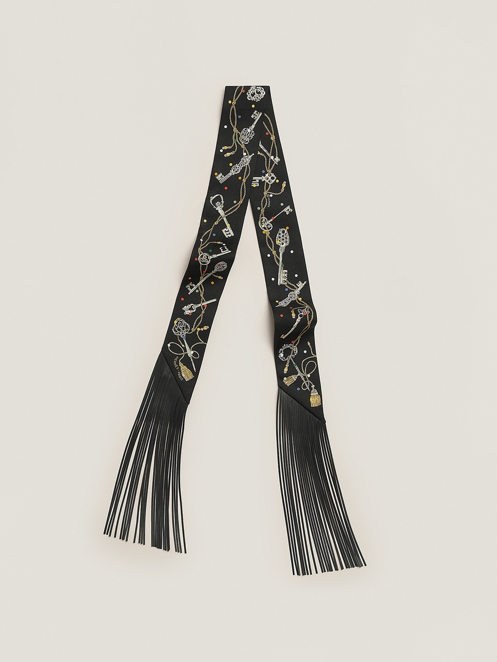 Hermes Les Cles a Pois leather fringes Twilly